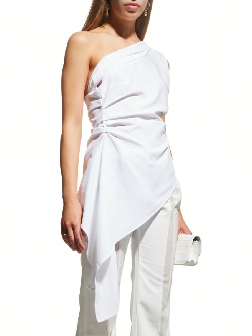 Rhude White Asymmetric One-Shoulder Draped Top